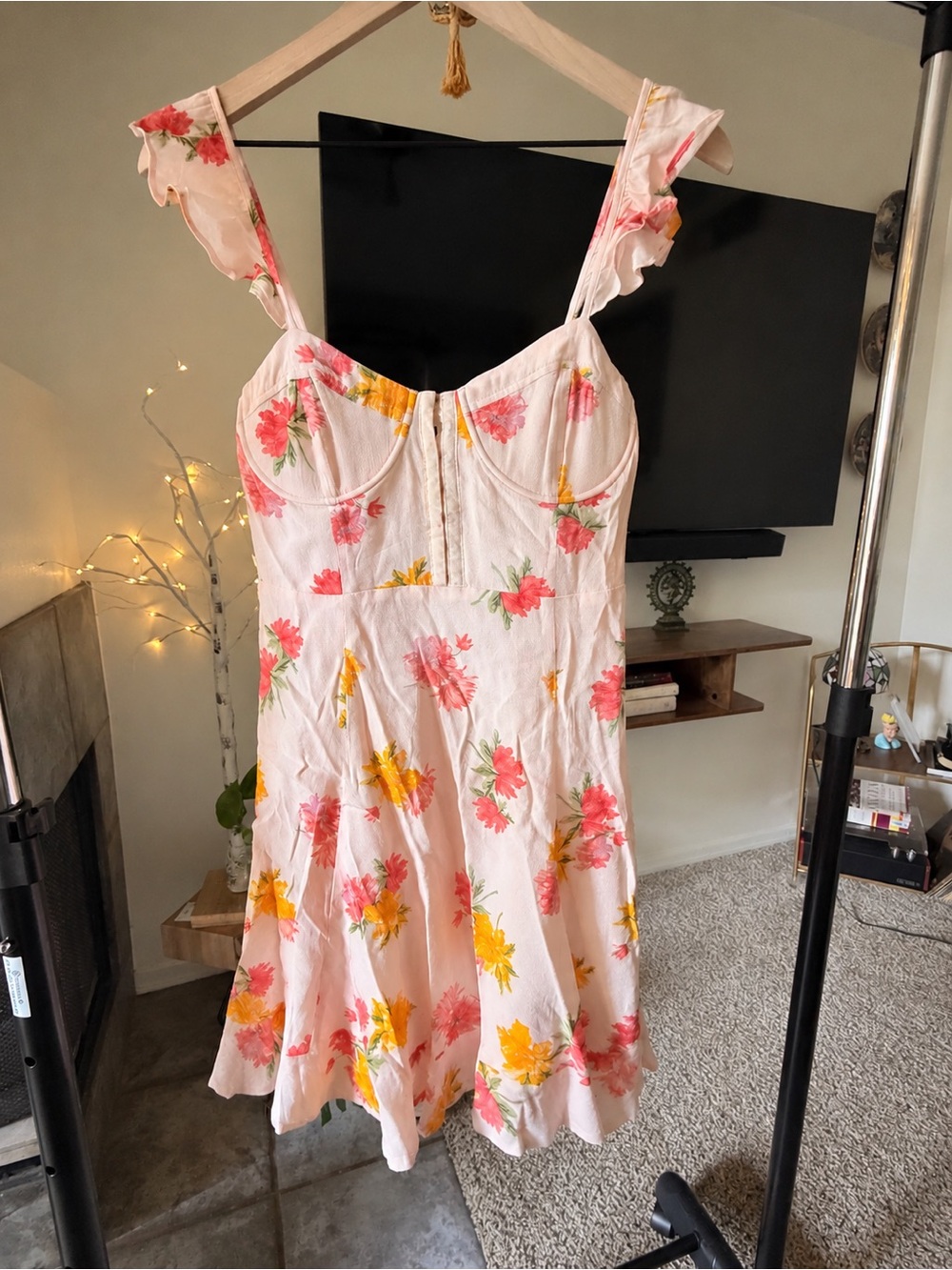 ASTR the Label Blush Floral Ruffle-Strap Dress